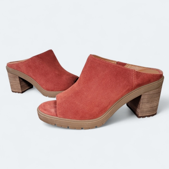 Lucky Brand Dalliey Chunky Mules Size 8.5 Suede Block Heel Pumpkin Spice Fall - Picture 2 of 12